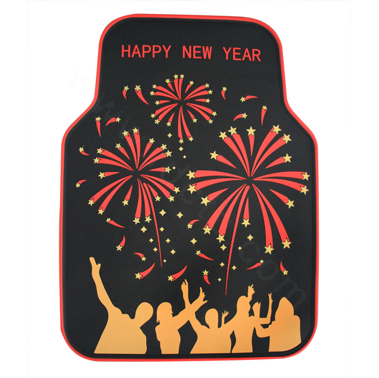 Happy New Year Universal Automotive Carpet Car Floor Mats Rubber 5pcs Sets - Red